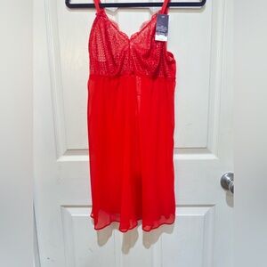 NWT Cacique Red Lace Chemise & Gstring Set 12